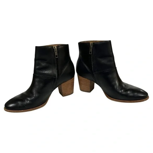 Madewell Black Ankle Boots with Tan Heel - Picture 6 of 12